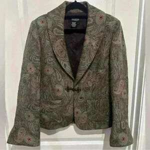 Peck & Peck Women’s Blazer Jacket Blue Flowers w Gold Accents Sz 14